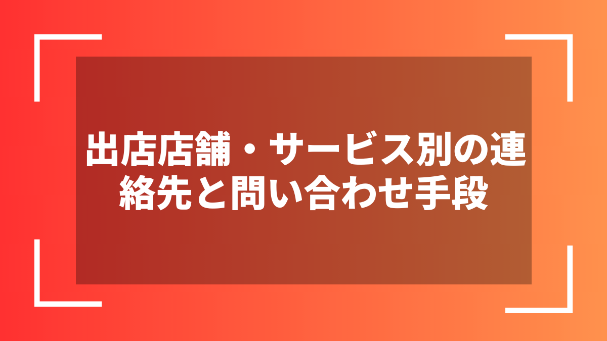 出店店舗・サービス別の連絡先と問い合わせ手段